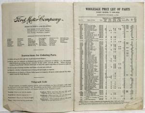 1909 Thru 1922 Ford Model T Price List of Parts Effective Date Oct 1 1922 Orig