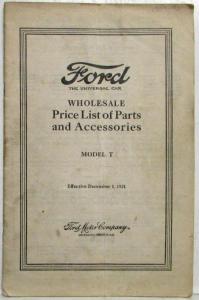 1909 Thru 1921 Ford Model T Price List of Parts Effective Date Dec 1 1921 Orig