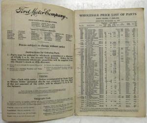 1909 Thru 1921 Ford Model T Price List of Parts Effective Date Dec 1 1921 Orig
