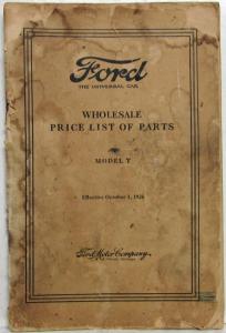 1909 Thru 1926 Ford Model T Price List of Parts Effective Date Oct 1 1926 Orig
