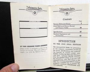 1949 The Automotive Index Car Salesman Pocket Facts Book Chevy Cadillac Ford