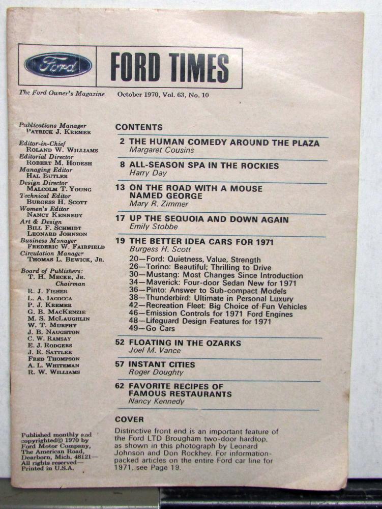 1970 Ford Times October 1971 Intro Torino Mustang Maverick Pinto Thunderbird