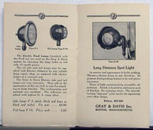 Vintage Gray & Davis Starter for the Ford & Lamp Spot Light Sales Brochure Orig