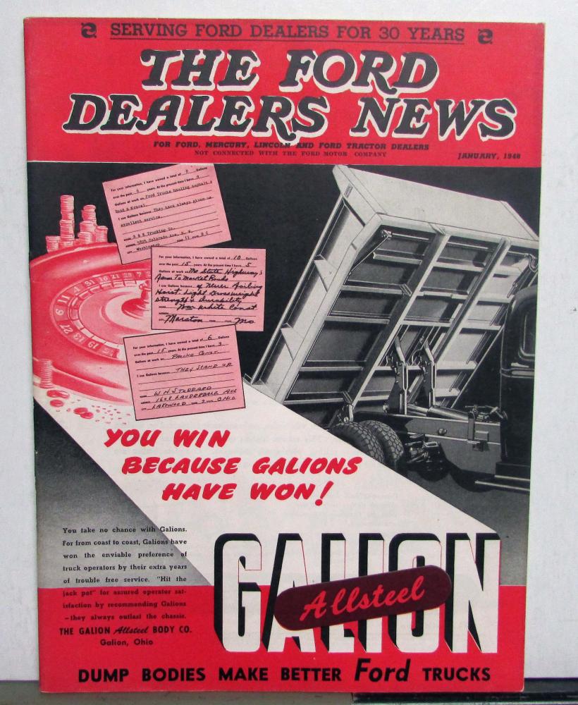 1948 The Ford Dealers News January Issue Dump Bodies GarWood Wrecker Crane Stake