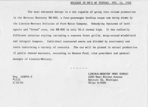 1954 Mercury Monterey XM-800 Concept Press Photo and Release 0167