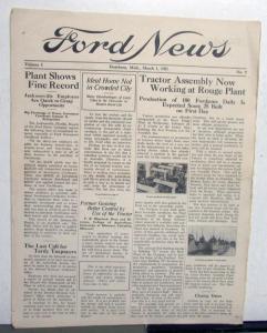 1921 Ford News 3/1/21 Model T  Employee Paper