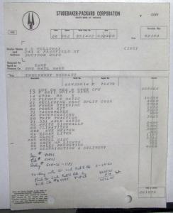 1960 Studebaker Dealer Invoice Hawk Coupe Options Prices Al Holloway Bucyrus Oh
