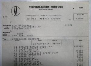 1960 Studebaker Dealer Invoice Hawk Coupe Options Prices Al Holloway Bucyrus Oh