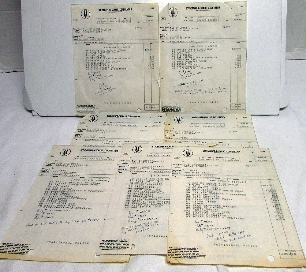 1960 Studebaker Dealer Invoices Car Set Of 7 Options Price Holloway