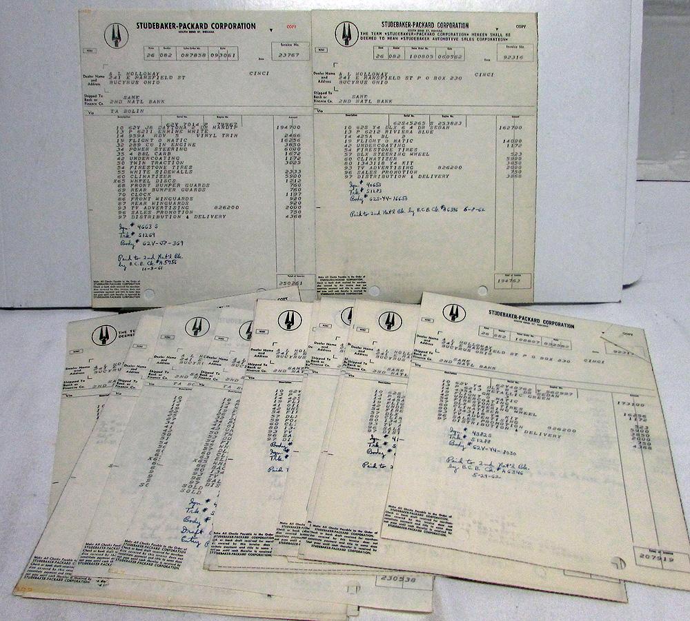 1962 Studebaker Dealer Invoices Car Set Of 26 Options Price Holloway
