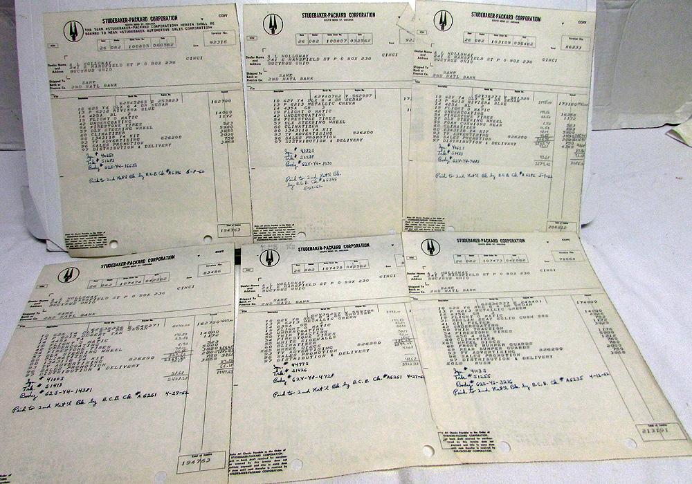 1962 Studebaker Dealer Invoices Car Set Of 26 Options Price Holloway