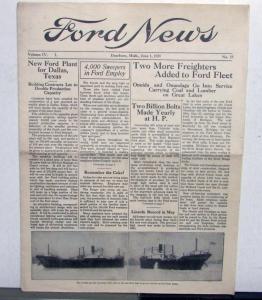 1924 Ford News 6/1/24 Model T Employee Paper