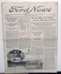 1924 Ford News 7/15/24 Model T Employee Paper