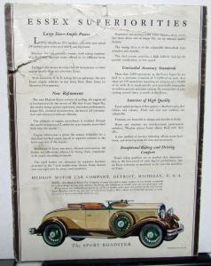 1931 Hudson Essex Super Six Coupe Coach Sedan Dealer Sales Brochure Original