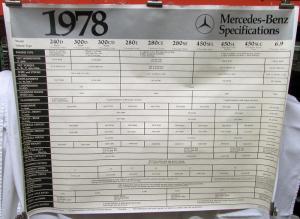 1978 Mercedes-Benz Dealer Showroom Poster Specifications 240 280 300 450 6.9