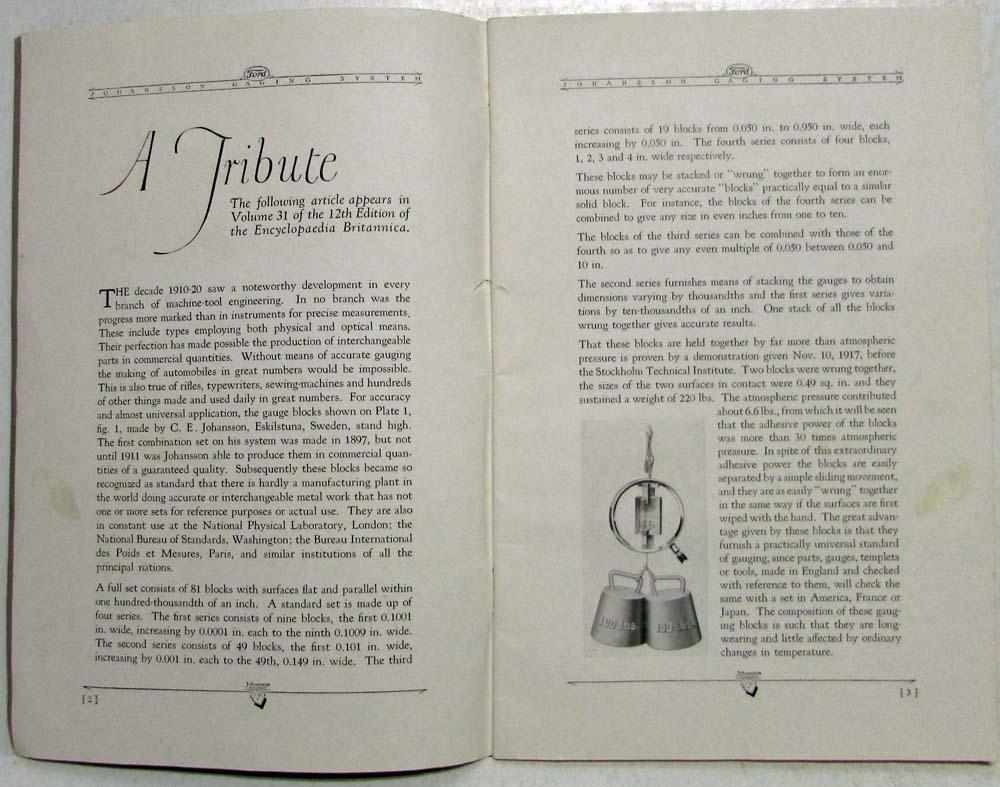 1935 Ford Motor Co Johansson Division Gage Blocks & Accessories Catalogue No 11