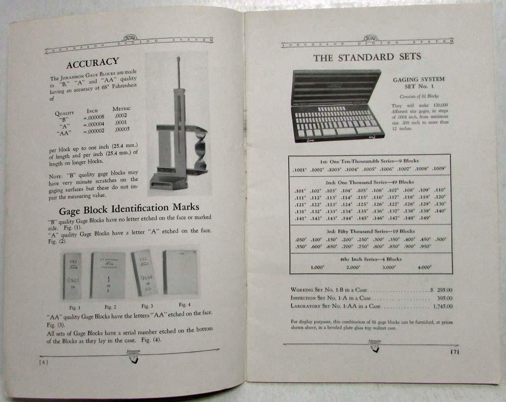 1935 Ford Motor Co Johansson Division Gage Blocks & Accessories Catalogue No 11