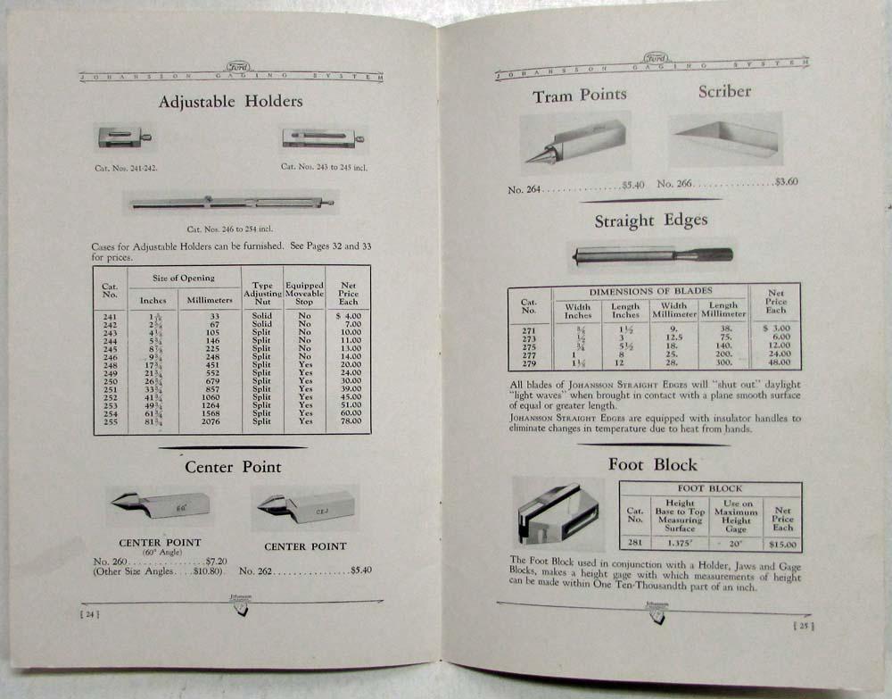 1935 Ford Motor Co Johansson Division Gage Blocks & Accessories Catalogue No 11