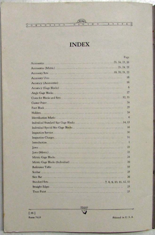 1935 Ford Motor Co Johansson Division Gage Blocks & Accessories Catalogue No 11