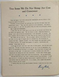 1933 The Henry Ford Letters - Series of Personal Messages on Ford Car & Business