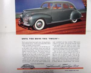 1939 Lincoln Zephyr V12 Spring Ad Proof