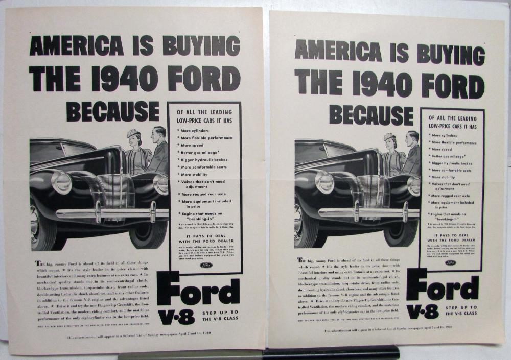 1940 Ford V8 Leading Low Priced Car Ad Proof