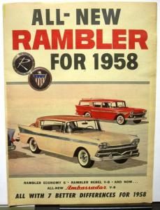 1958 Rambler Economy Six Rebel V8 Ambassador V8 Sales Folder Mailer Original XL