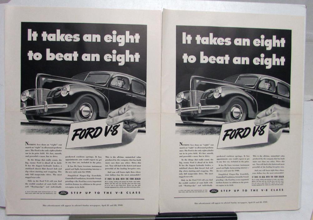 1940 Ford V8 Sedan It Takes An Eight To Beat An Eight Ad Proof
