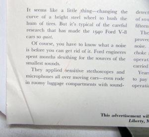 1940 Ford V8 Sedan We Curved A Wheel To Hush A Whisper! Ad Proof