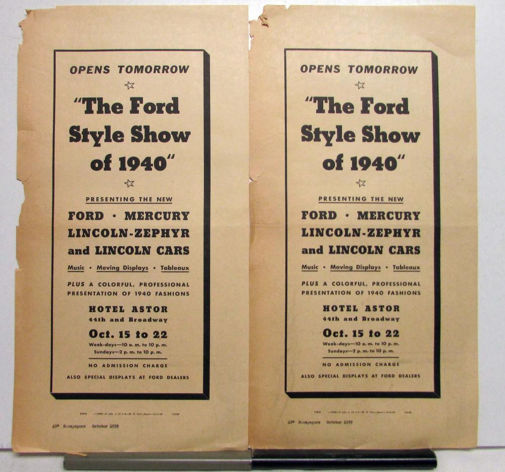 1940 The Ford Style Show Presenting Ford Mercury Lincoln-Zephyr Cars Ad Proof