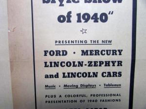 1940 The Ford Style Show Presenting Ford Mercury Lincoln-Zephyr Cars Ad Proof