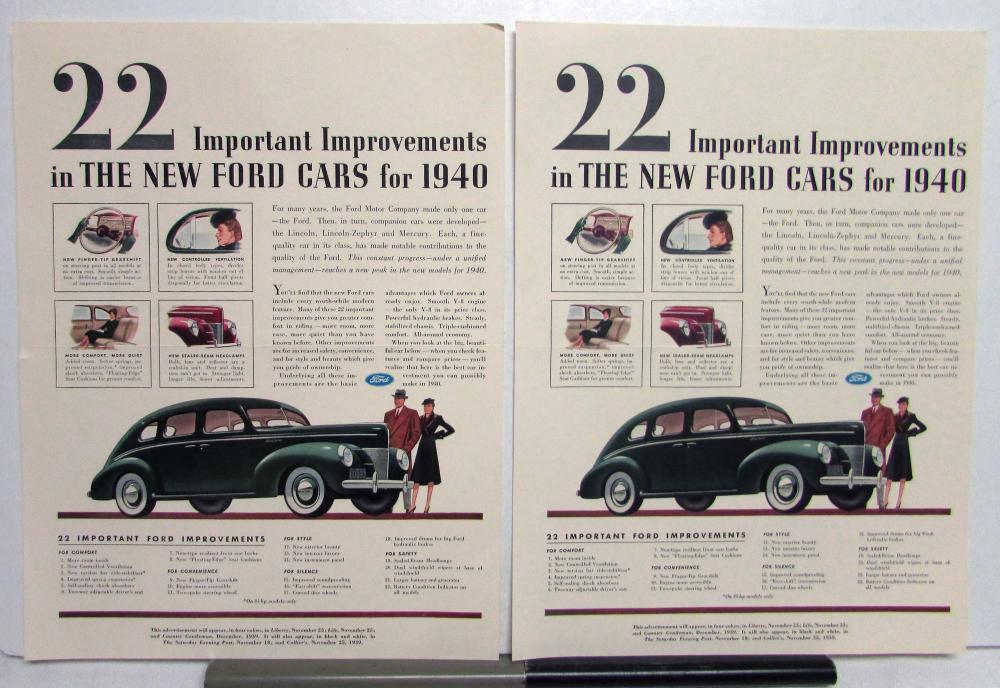 1940 Ford V8 Sedan 22 Improvements To The New Ford Cars Ad Proof
