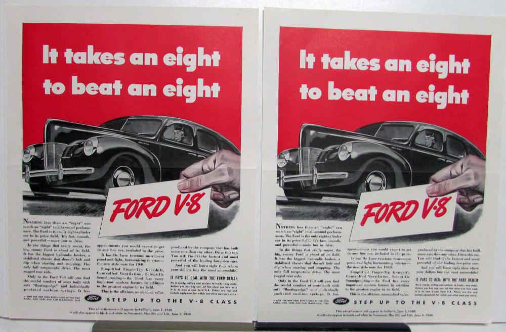 1940 Ford V8 Sedan It Takes An Eight To Beat An Eight Color Ad Proof