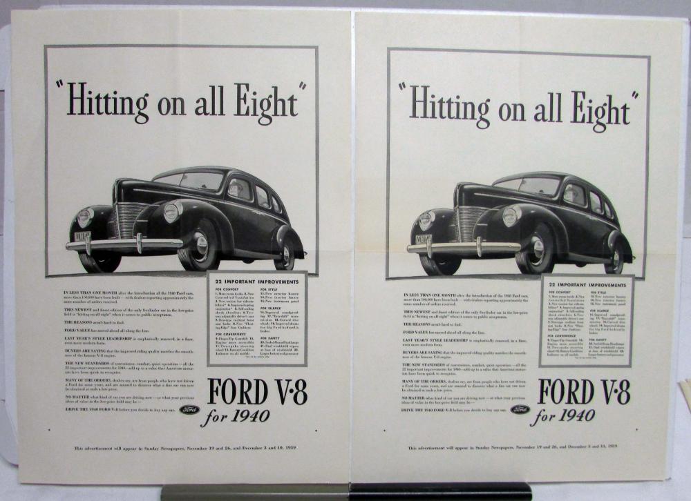 1940 Ford V8 Sedan Hitting On All Eight Ad Proof Large
