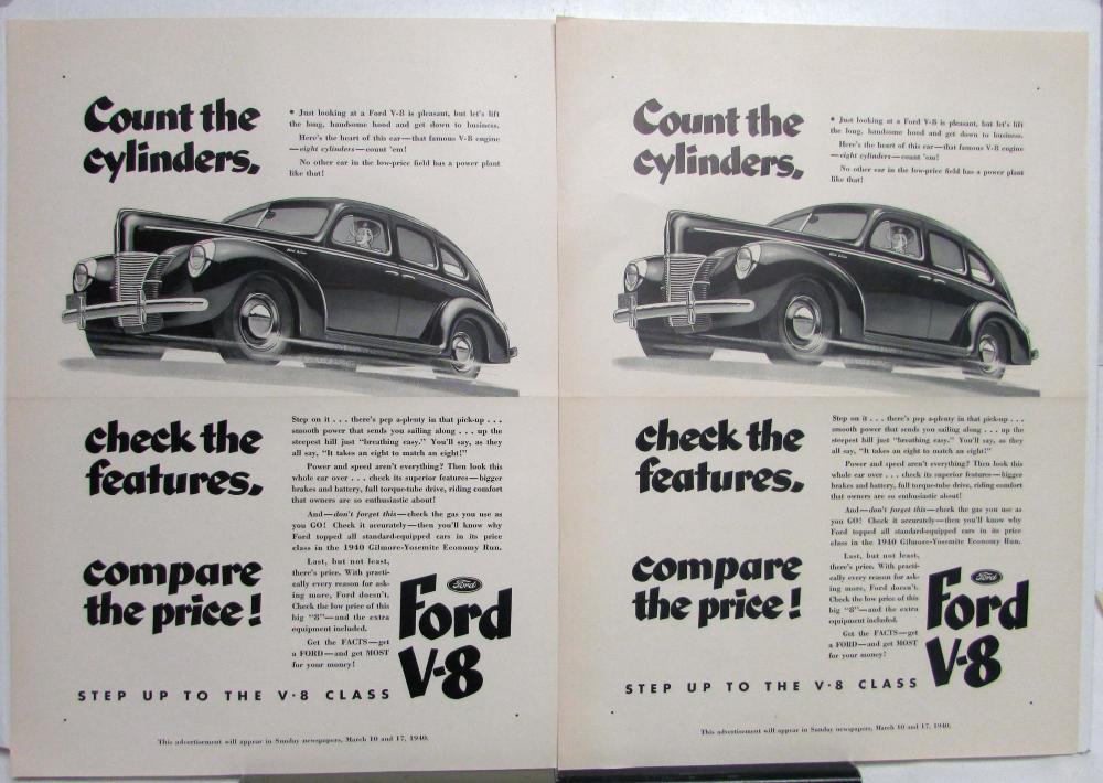 1940 Ford V8 Sedan Count The Cylinders Check The Features Ad Proof