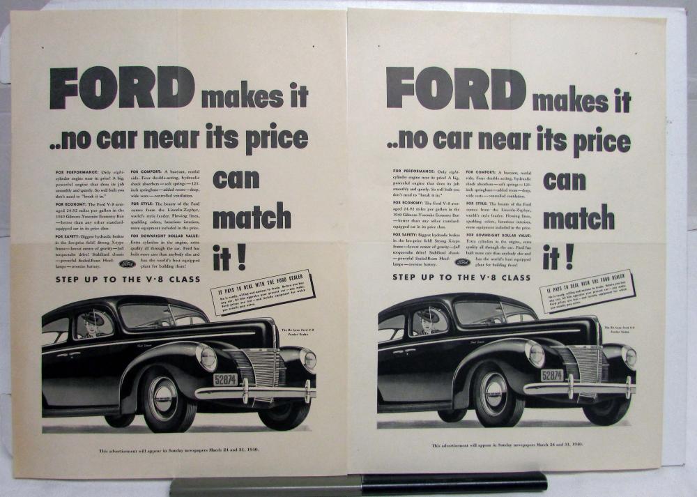 1940 Ford V8 Sedan Ford Makes It No Car Near Its Price Can Match It Ad Proof