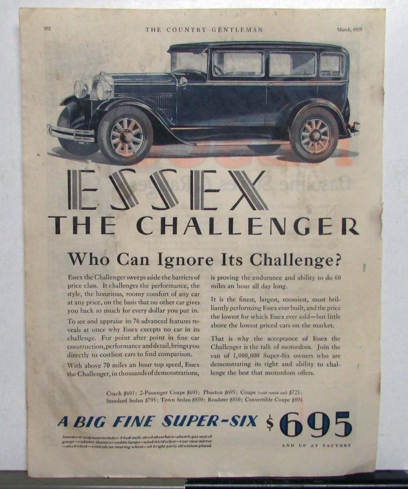 1929 Essex The Challenger Who Can Ignore Its Challenge? Ad
