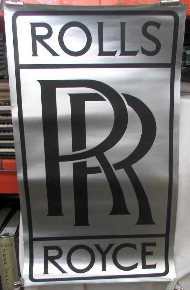 Vintage Rolls Royce Dealer Showroom Logo Poster Silver & Black 20 X 36 Original