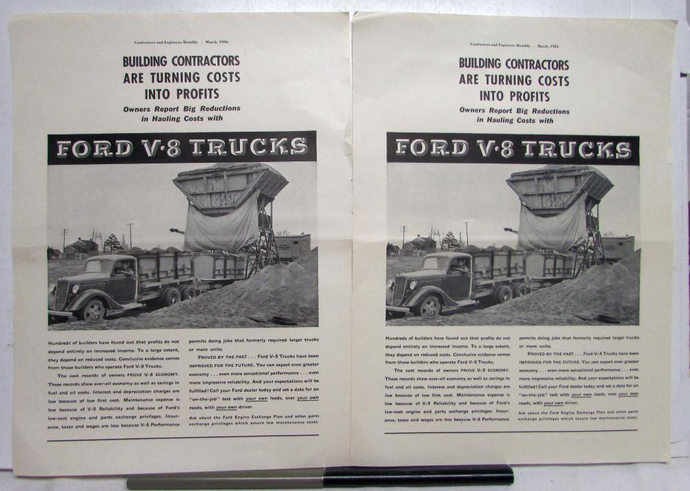 1936 Ford Building Contractors Are Turning Cost Into Profit V8 Trucks Ad Proofs