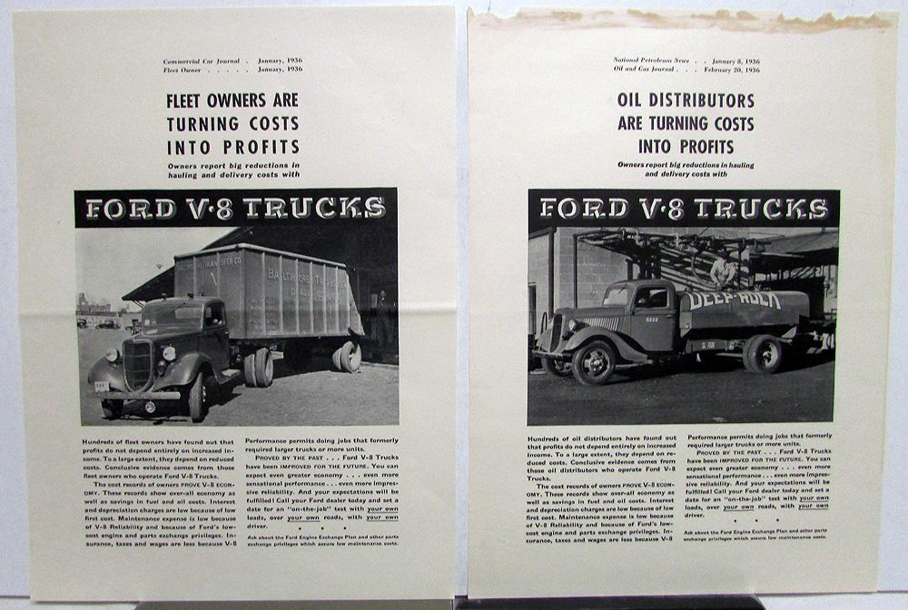 1936 Ford Fleet Owners Are Turning Cost Into Profit V8 Truck Ad Proof
