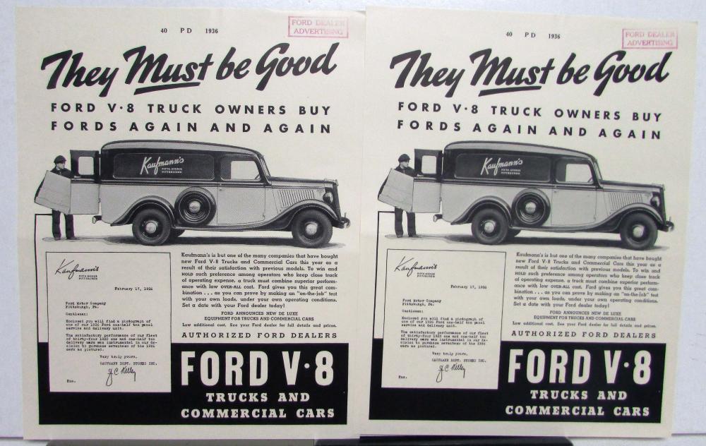 1936 Ford They Must Be Good V8 Sedan Delivery Truck De Luxe Ad Proof