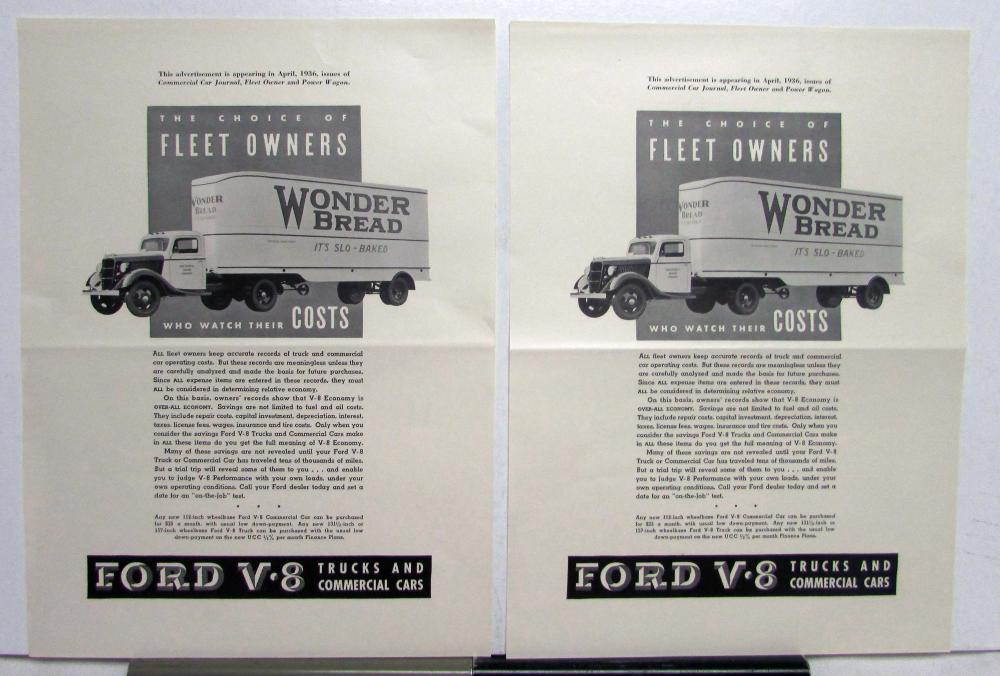 1936 Ford The Choice Of Fleet Owners V8 Commercial Car & Trucks Ad Proof