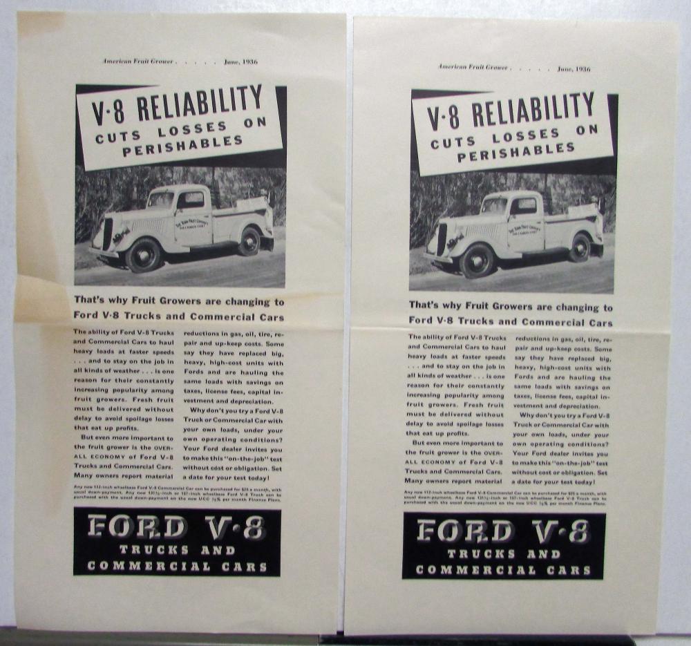 1936 Ford V8 Truck Commercial Car Reliability Cuts Losses On Perishables AdProof