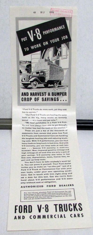 1936 Ford V8 Truck & Commercial Car Ad Proof