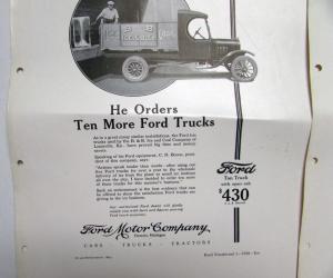 1926 Ford Model T Open Cab Truck Orders Ten More Ad Proof