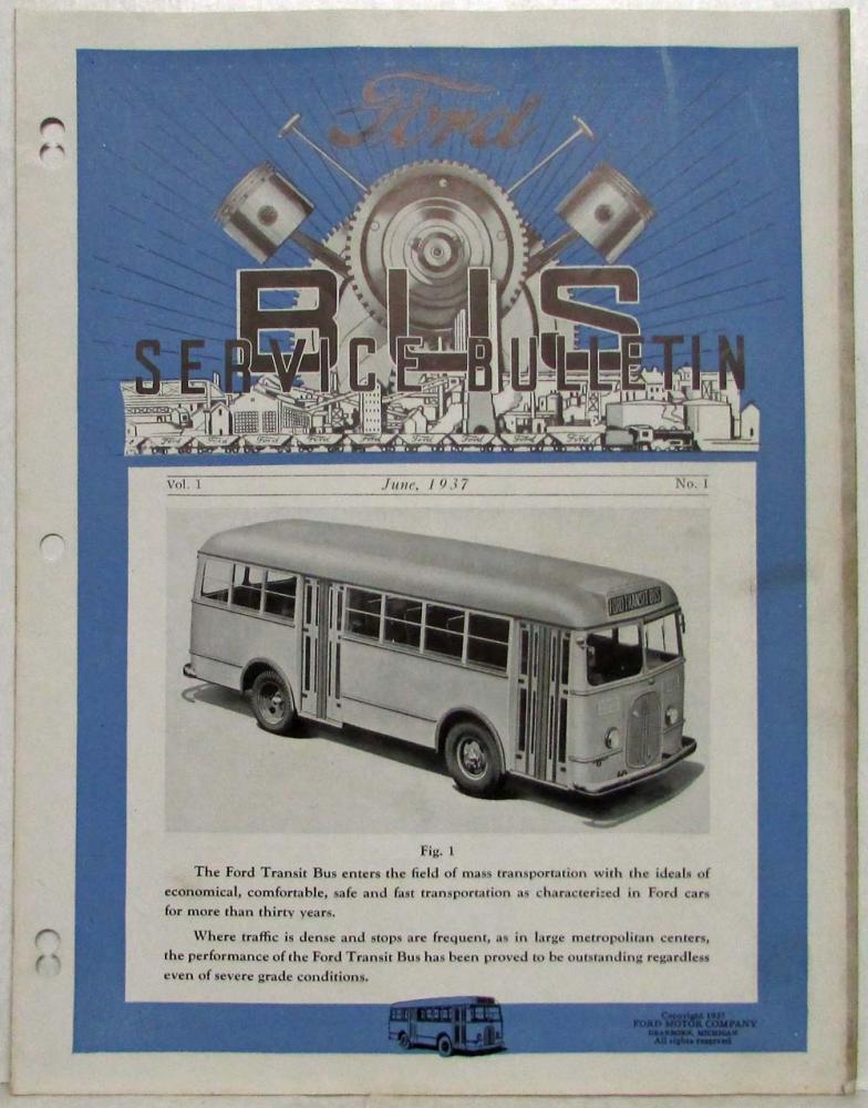 1937 Ford Bus Service Bulletin Volume 1 June Number 1