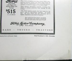 1926 Ford Model T 1 Ton Truck Open Cab Express Body & Canopy Ad Proof