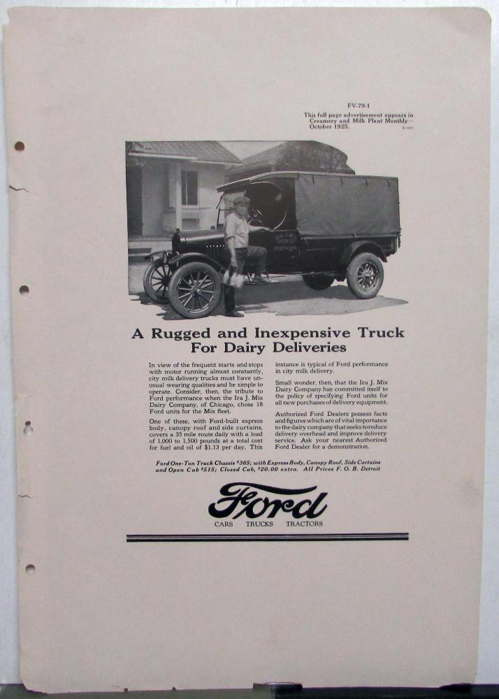 1926 Ford Model T 1 Ton Truck Express Open Cab Ad Proof