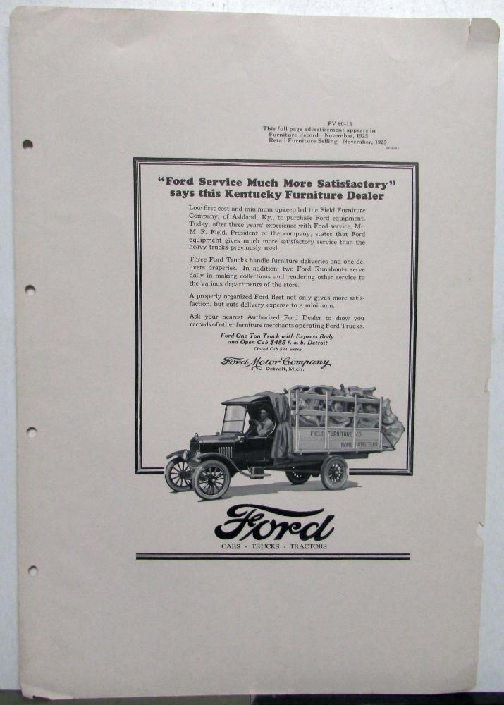 1926 Ford 1 Ton Truck Model T Express Body Open Cab Ad Proof