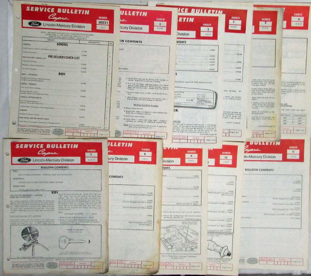 1970 Lincoln Mercury Division Service Bulletins Lot for Mercury Capri